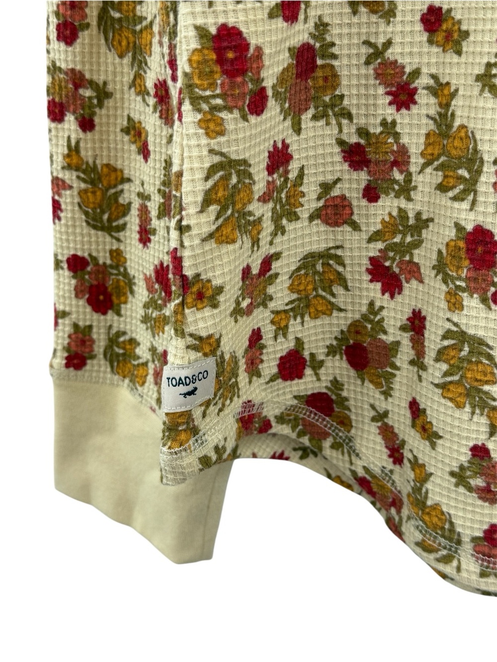 Toad&Co Floral Foothills Crew Waffle Knit Top Cotton Cottagecore Boho Thermal - Picture 7 of 14